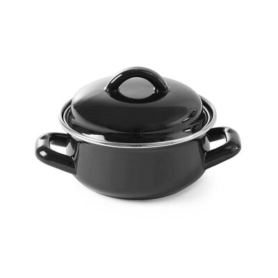 HENDI Suppen-/Saucentöpfchen - mit Deckel, 0,5L, Schwarz, ⌀135x(H)105mm