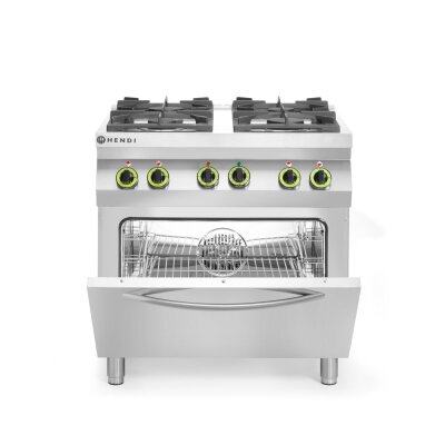 HENDI Gasherd 4-flammig mit Ofen GN 1/1, Kitchen Line, 230V/3000W, 19kW, 800x722x(H)900mm