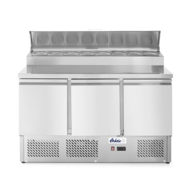 Arktic Kühltisch, dreitürig mit Aufsatz-Kühlvitrine 380 L, 230V/310W, 1365x700x(H)1055mm