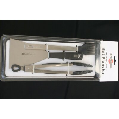 Krampouz SET Plancha Grill BBQ Wender Grillbesteck Bürste Grillzange ASP1