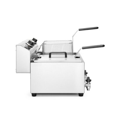 HENDI Fritteuse Profi Line mit Ablasshahn, 2×8 l, Profi Line, 16L, 230V/7000W, 610x515x(H)369mm