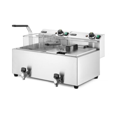 HENDI Fritteuse Profi Line mit Ablasshahn, 2×8 l, Profi Line, 16L, 230V/7000W, 610x515x(H)369mm