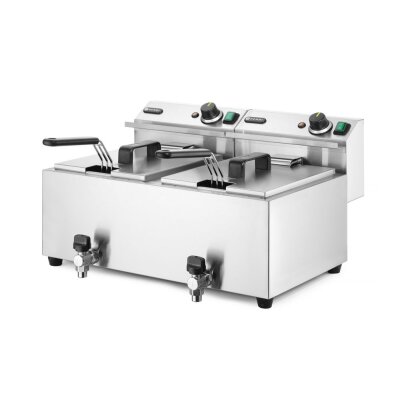 HENDI Fritteuse Profi Line mit Ablasshahn, 2×8 l, Profi Line, 16L, 230V/7000W, 610x515x(H)369mm