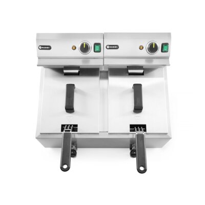 HENDI Fritteuse Profi Line mit Ablasshahn, 2×8 l, Profi Line, 16L, 230V/7000W, 610x515x(H)369mm