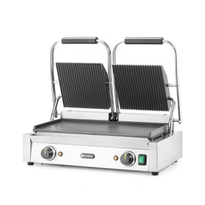 HENDI Kontaktgrill - Doppelversion, oben gerillt, unten glatt, 230V/3600W, 570x375x(H)216mm