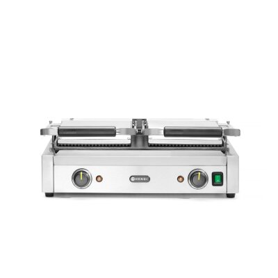 HENDI Kontaktgrill - Doppelversion, oben gerillt, unten glatt, 230V/3600W, 570x375x(H)216mm