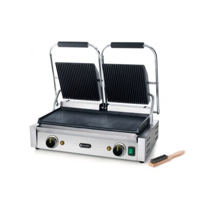 HENDI Kontaktgrill - Doppelversion, oben gerillt, unten glatt, 230V/3600W, 570x375x(H)216mm