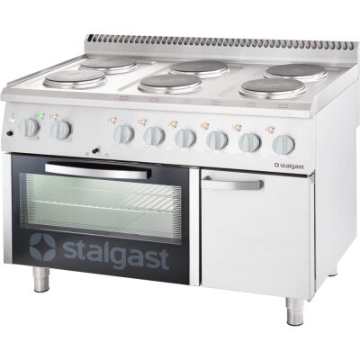 STALGAST Elektro-Herd mit 6 Kochplatten, statischem Backofen GN 2/1 und eintürigem Unterschrank, Serie 700 ND