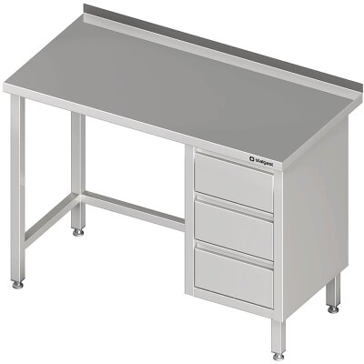 STALGAST Arbeitstisch ohne Grundboden, 1600x600x850 mm, mit 3er Schubladenblock rechts, mit Aufkantung, verschweißt