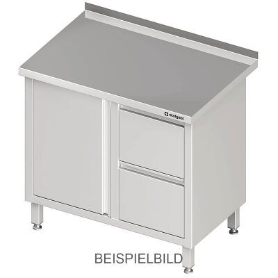 STALGAST Arbeitsschrank mit Flügeltür, 1000x600x850 mm, mit 2er Schubladenblock rechts, ohne Aufkantung, verschweißt