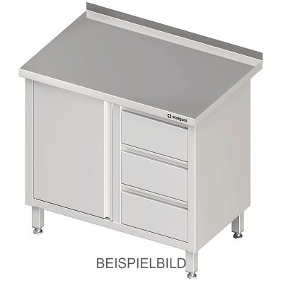 STALGAST Arbeitsschrank mit Flügeltür, 1000x600x850 mm, mit 3er Schubladenblock rechts, ohne Aufkantung, verschweißt