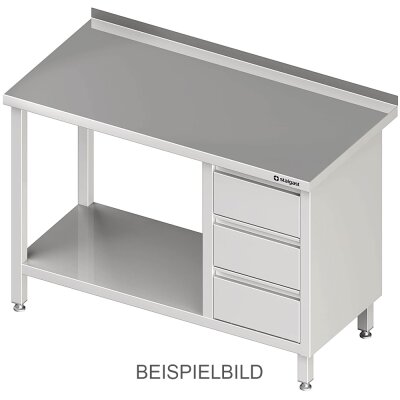 STALGAST Arbeitstisch mit Grundboden, 2200x600x850 mm, mit 3er Schubladenblock links, mit Aufkantung, verschweißt