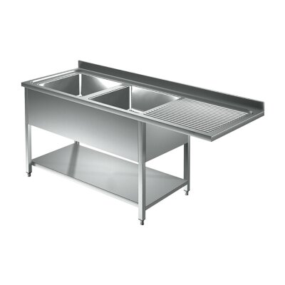Spülcenter 2 Becken links 2000 x 600 Spültisch Edelstahl Gastro Spüle Spülbecken