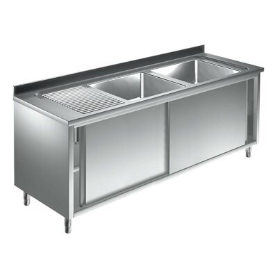 Spülschrank 2 Becken R 1600 x 600  Spültisch Edelstahl Gastro Spüle Spülbecken