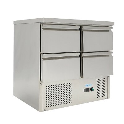 GASTRO Edelstahl Kühltisch S901-4D-FC  Saladette Pizzatisch 900x700x850