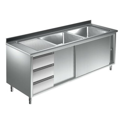 Spülschrank 1400 x 600 *Re 2 Becken* Spültisch Edelstahl Gastro Spüle Spülbecken