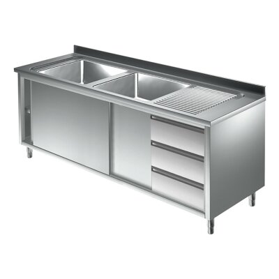 Spülschrank 1600 x 700 *Li 2 Becken* Spültisch Edelstahl Gastro Spüle Spülbecken