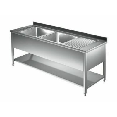 Spültisch 2000 x 700  * links 2 Becken *  Edelstahl Gastro Spüle Spülbecken