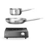 HENDI Set: Induktionskocher 3500W + Stielkasserolle + Bratpfanne, Schwarz, 220-240V/3500W, 320x395x(H)95mm