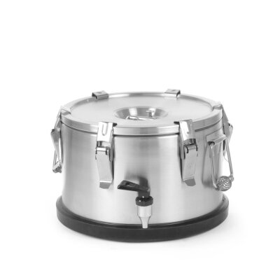 HENDI Isolierter tragbarer Behälter - mit Ablasshahn, Profi Line, 10L, Silber, ⌀330x(H)220mm