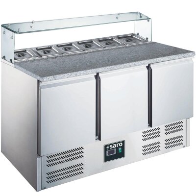 SARO Gastro Pizzatisch 3 Türen Glasaufsatz Modell EPS 903 G